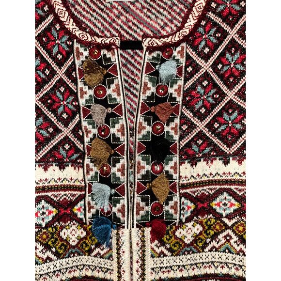 Anthropologie Aldomartin Abbie Tassel Nortic Longsleeve Cardigan Sweater - Picture 3 of 10